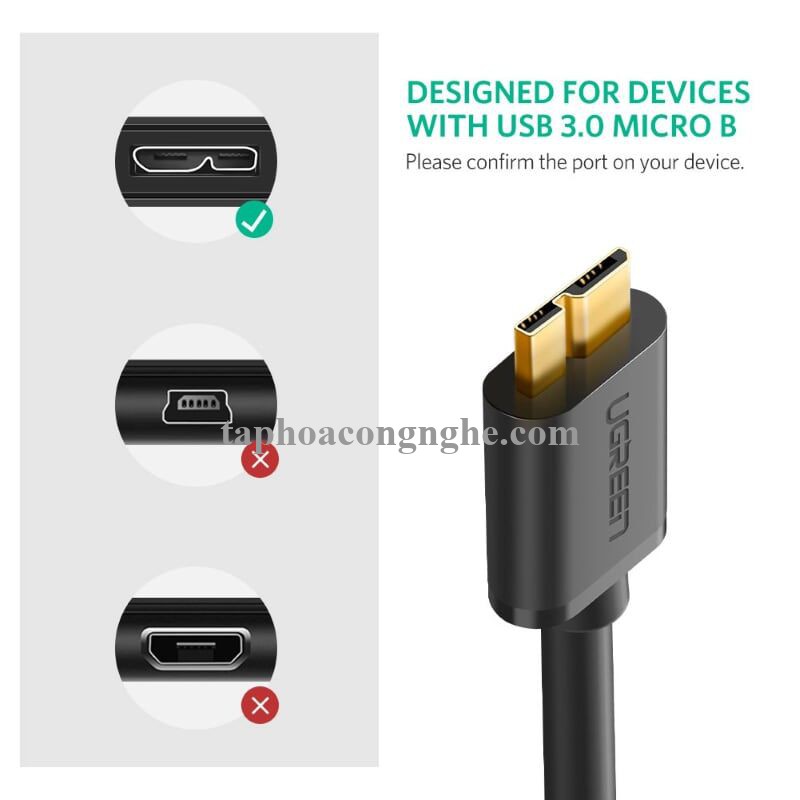 Ugreen 10840 0.5M màu Đen Cáp USB 3.0 sang MICRO USB 3.0 cho ổ cứng US130 30010840